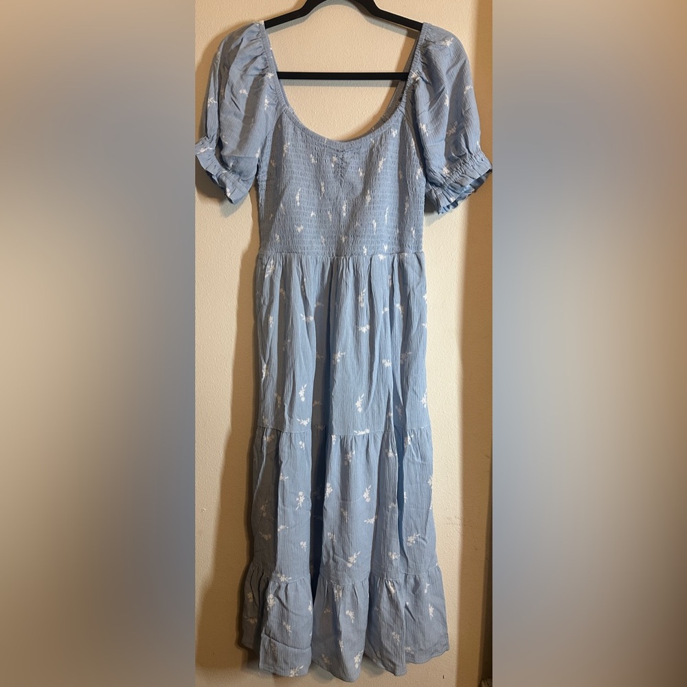 New - Market & Spruce Light Blue Puff Sleeve Midi  Dress
